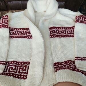 Cozy Cream and Red Patterned Women's Sweater